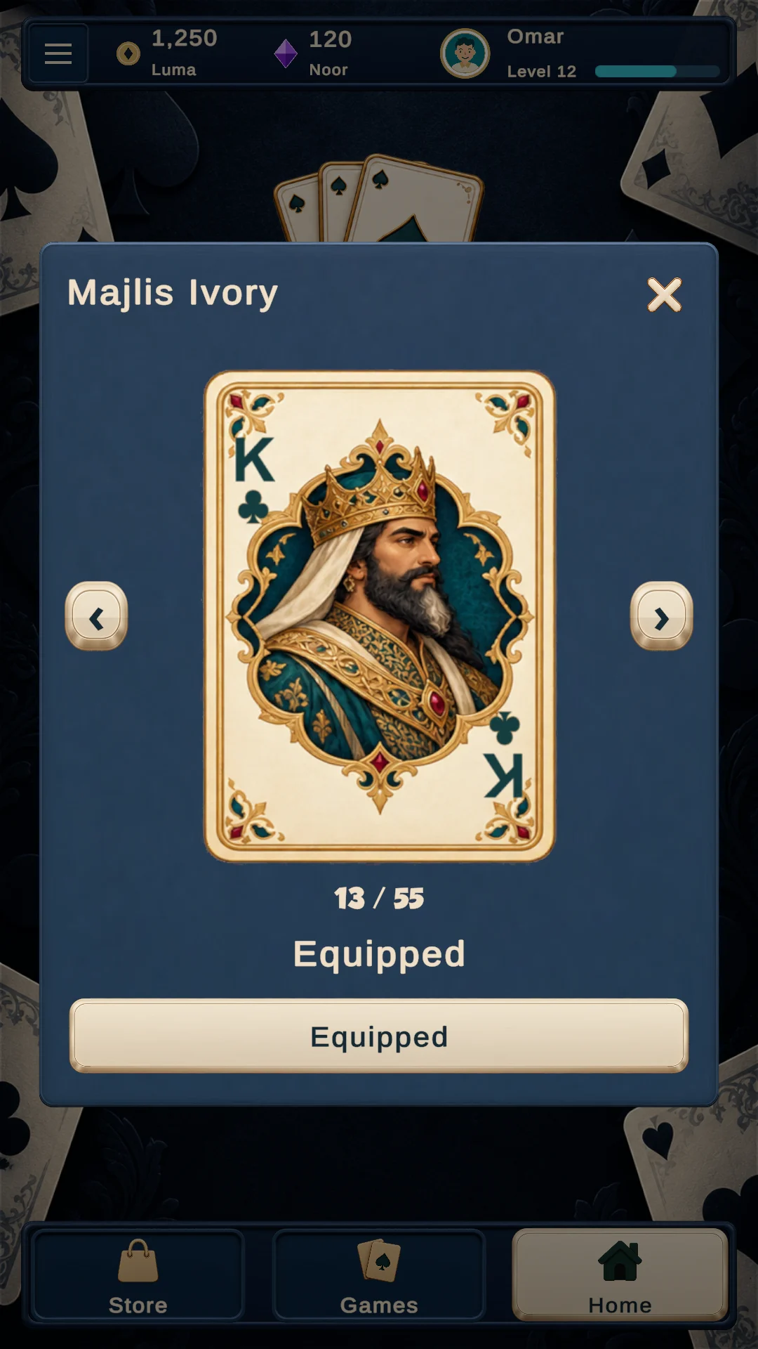 Card style gallery featuring the Majlis Ivory deck