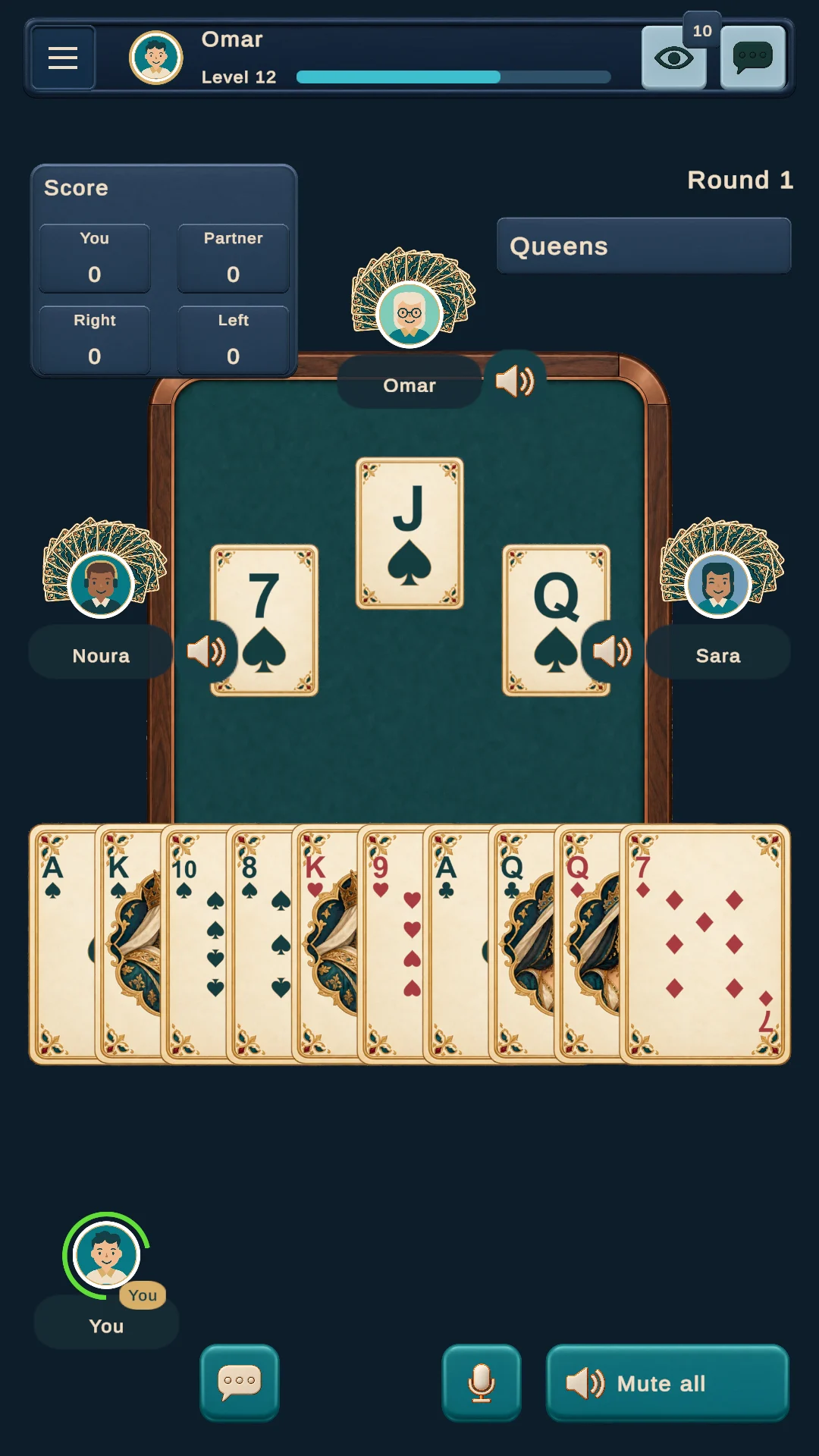 Trix gameplay with contract information and player scores